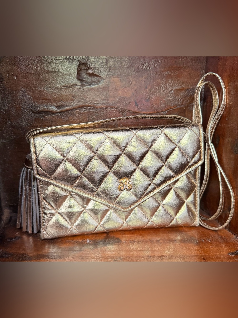 Vintage Jay Herbert Quilted Metallic Clutch - Gold with strap